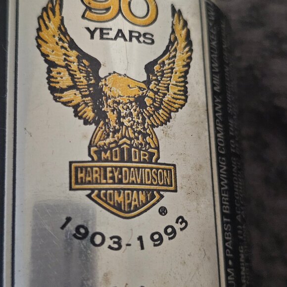 Vtg 1993 90th Anniversary Harley Davidson Motorcycle Pabst Blue Ribbon Beer Can - Picture 2 of 7